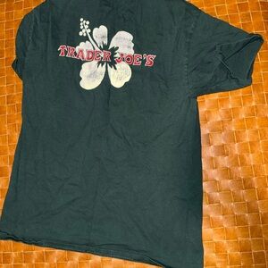 Trader Joe's Women's Forest Green Short Sleeve Tee with Hibiscus Graphic